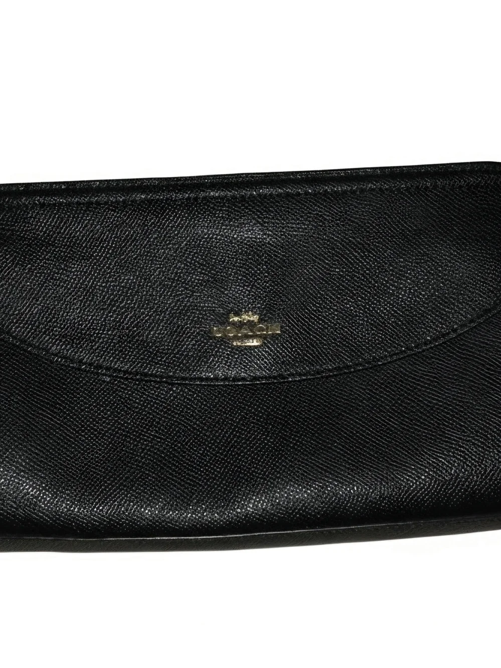 Coach Black Textured Leather Flap Clutch with Gold Logo